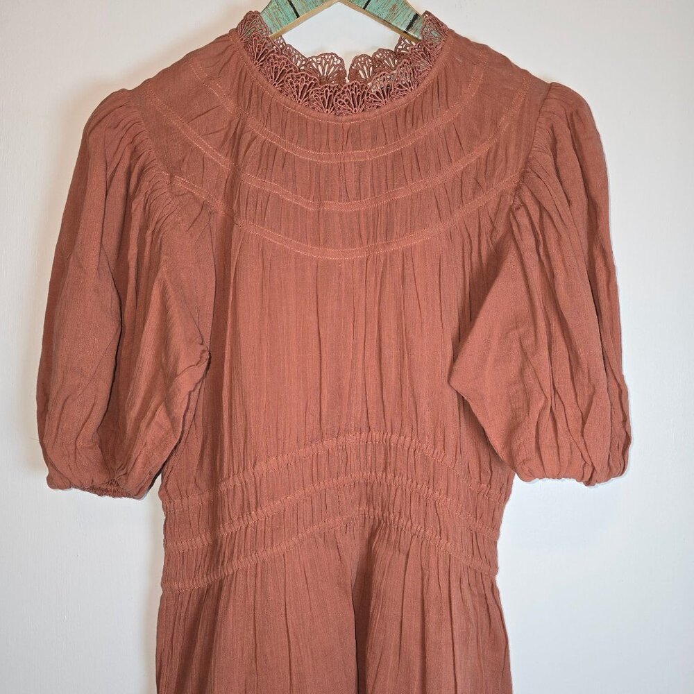 Magali Pascal Giselle Pink Nude Gauzy Seersucker Dress Sz M/8 - Picture 4 of 12